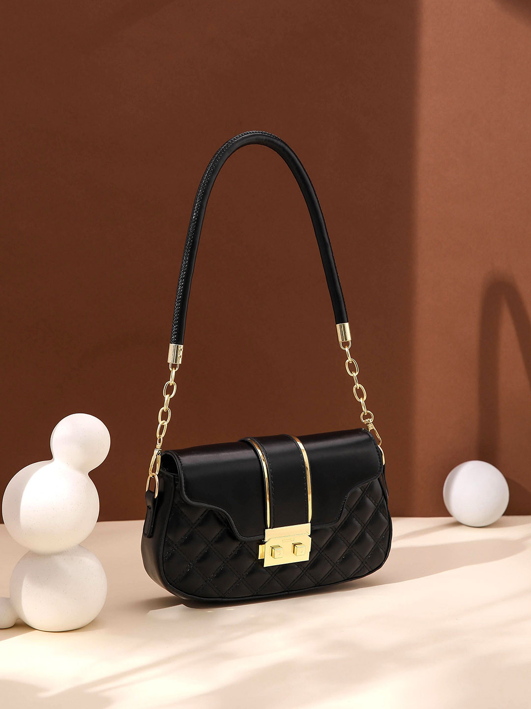 

Diva Dale PU Structured Shoulder Bag with Quilted, Black