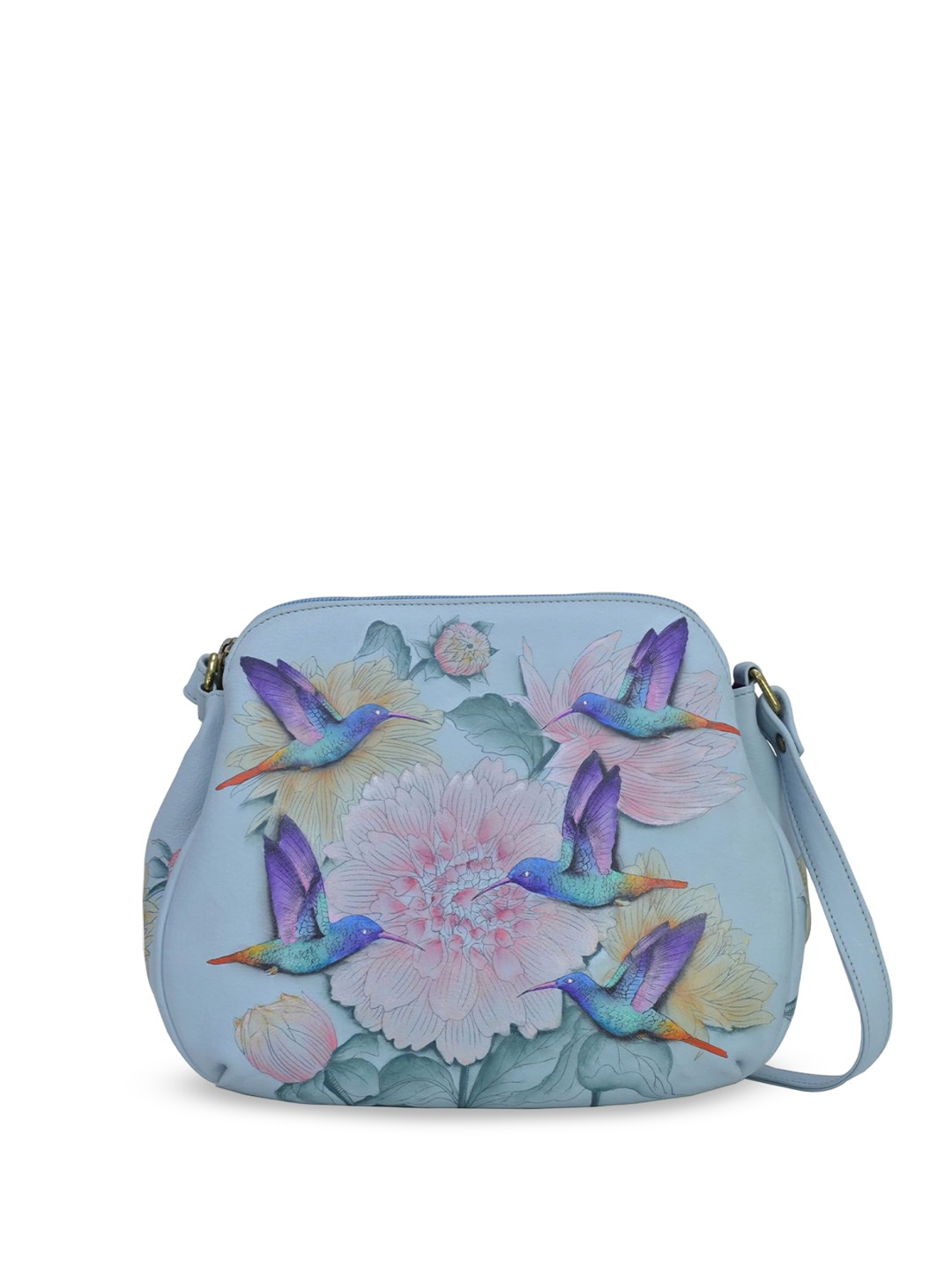 

Anuschka Floral Printed Leather Structured Sling Bag, Blue