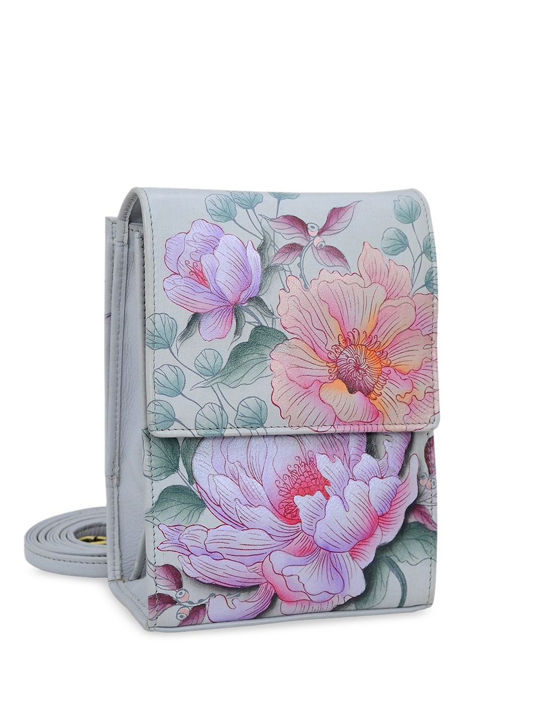 

Anuschka Floral Printed Leather Structured Sling Bag, Grey