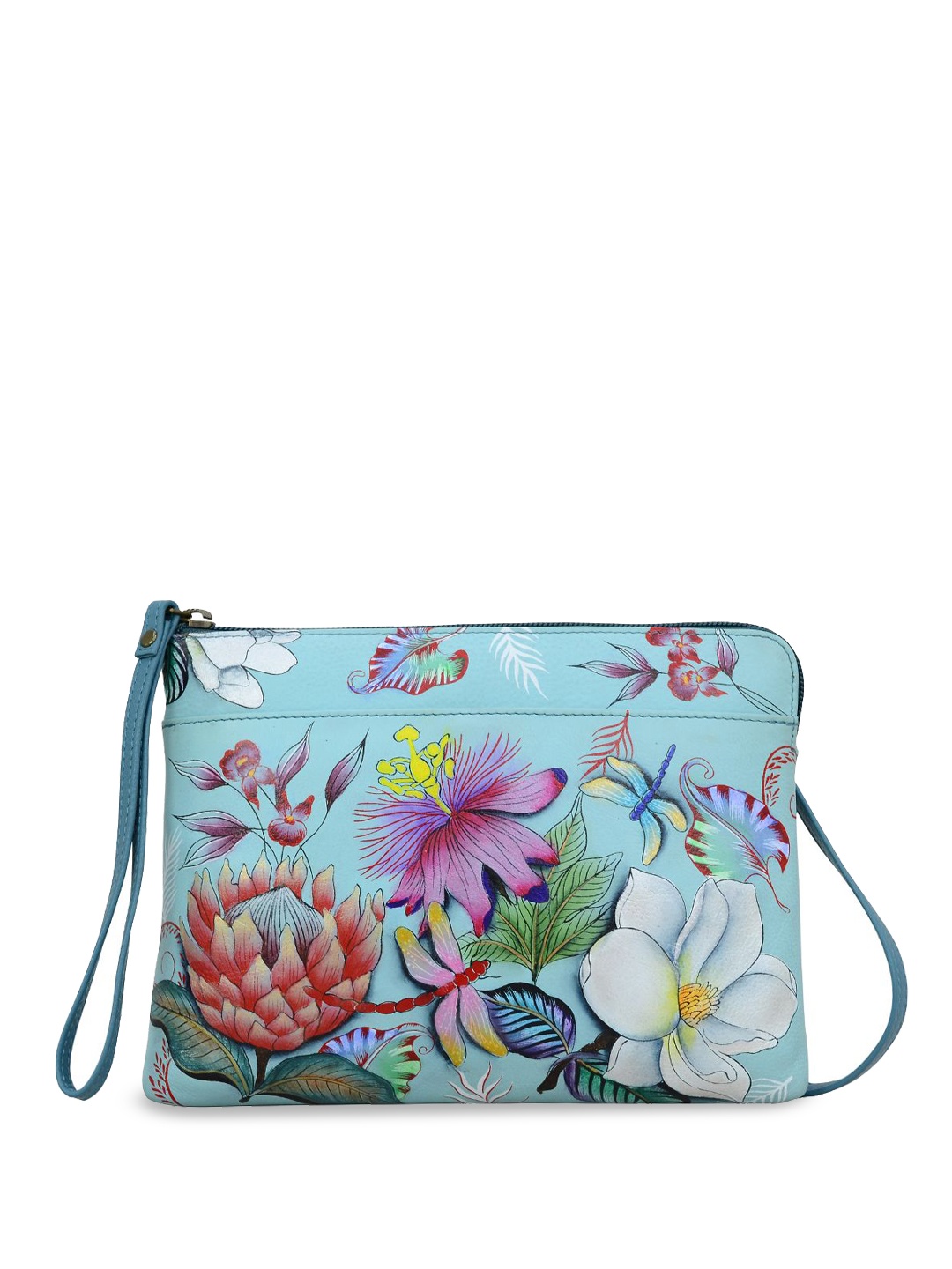 

Anuschka Floral Leather Structured Sling Bag with Fringed, Blue