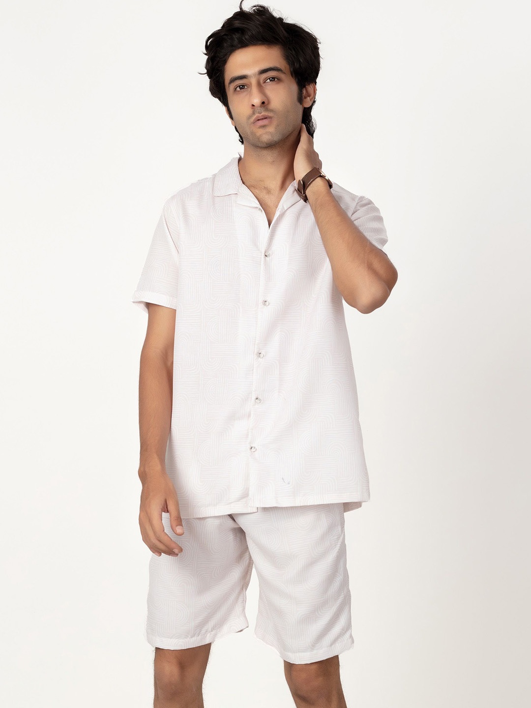 

Gavin Paris Printed Shirt & Shorts, Off white