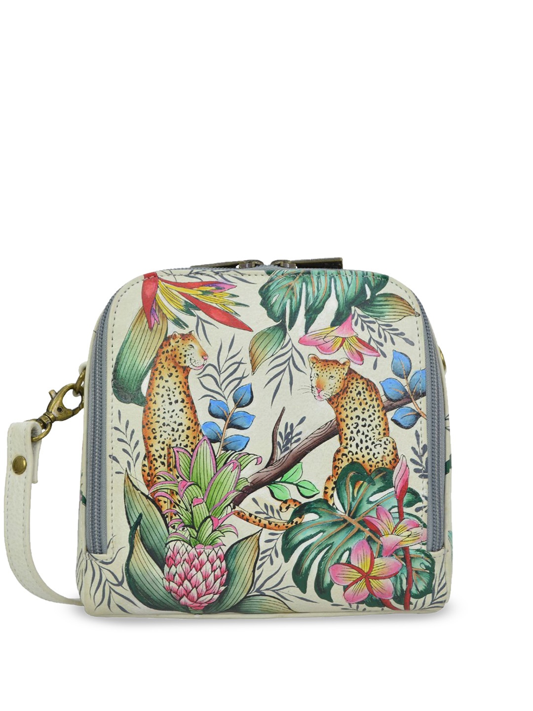 

Anuschka Floral Printed Leather Structured Sling Bag, Off white