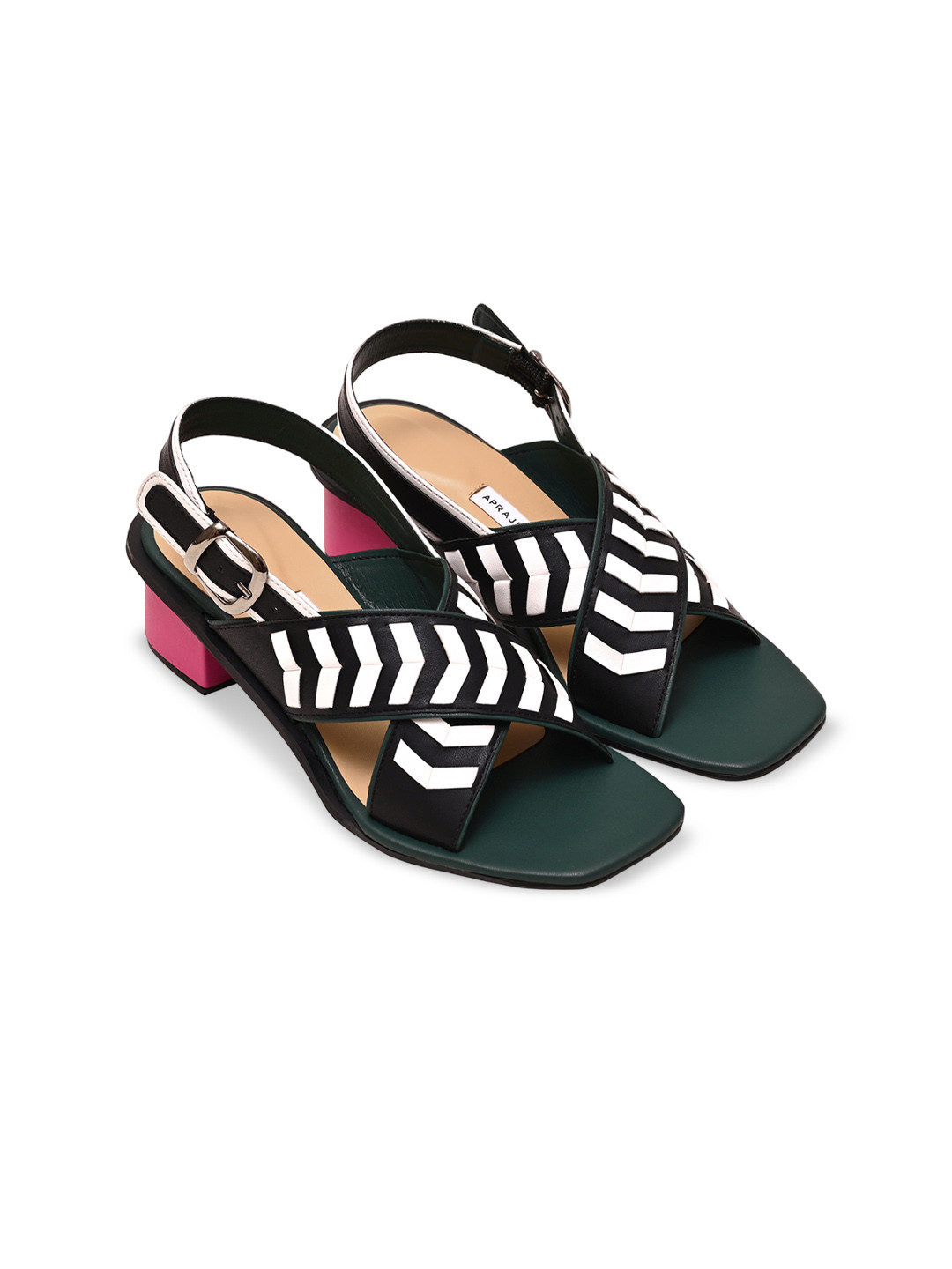 

Aprajita Toor Women Printed Leather Block Sandals, Black