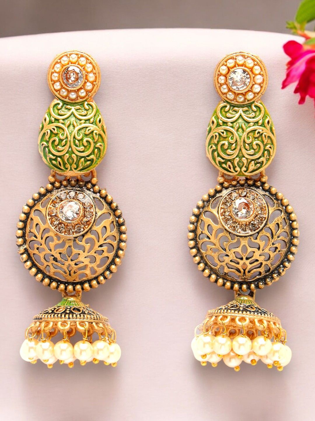 

ADIVA Gold-Plated American Diamond Antique Classic Drop Earrings