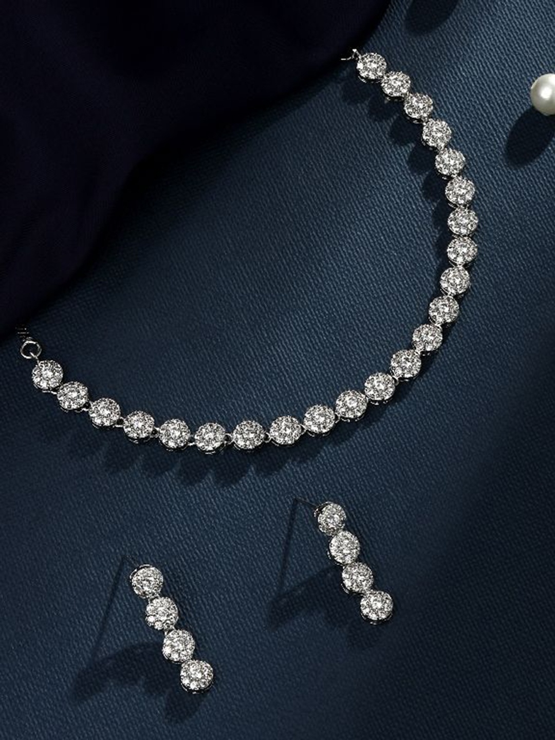 

Cierra Royal Round Shape Silver-Plated AD Stone Studded Jewellery Set