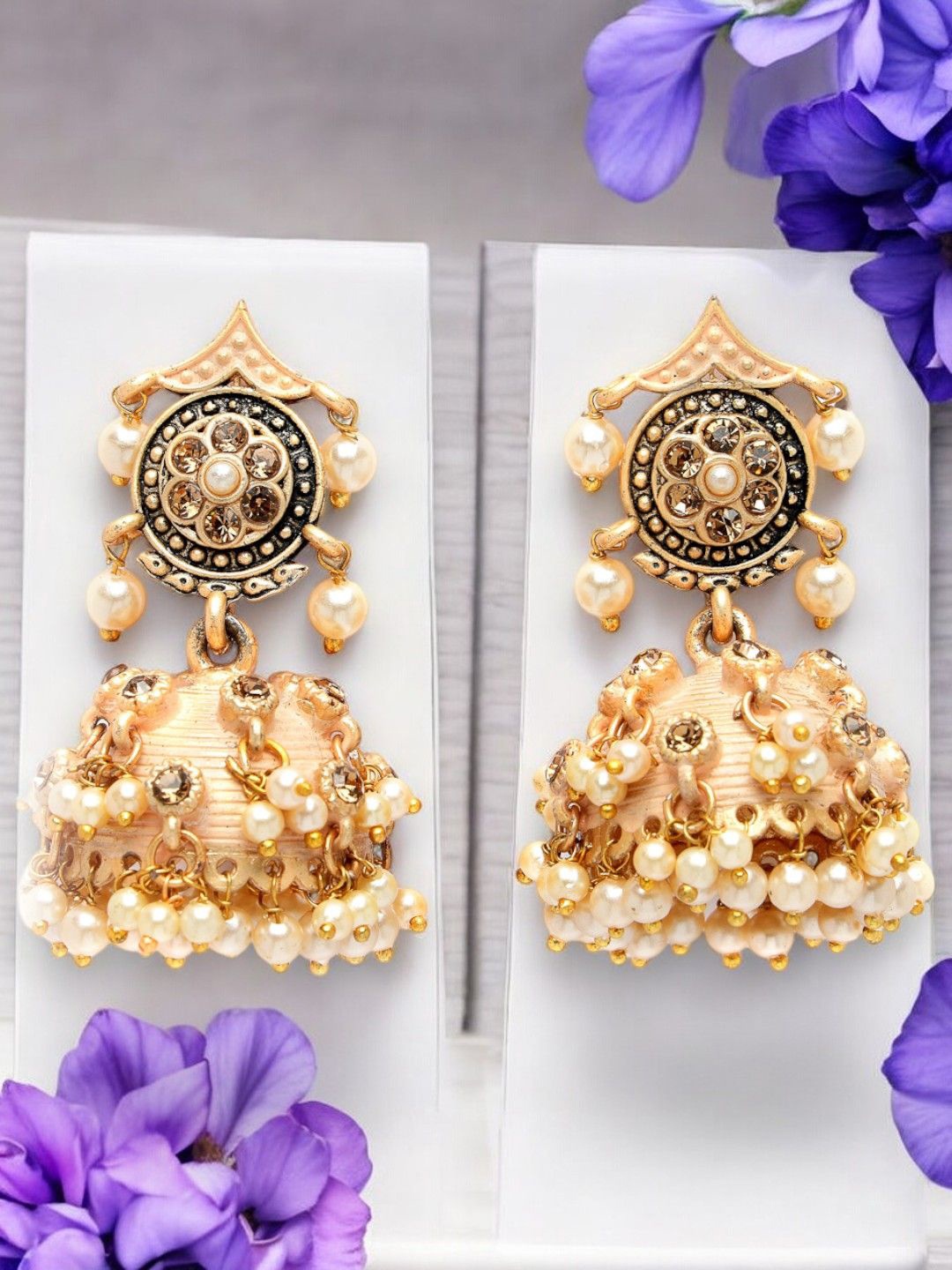 

ADIVA Gold-Plated Pearls Beaded Dome Shaped Jhumkas