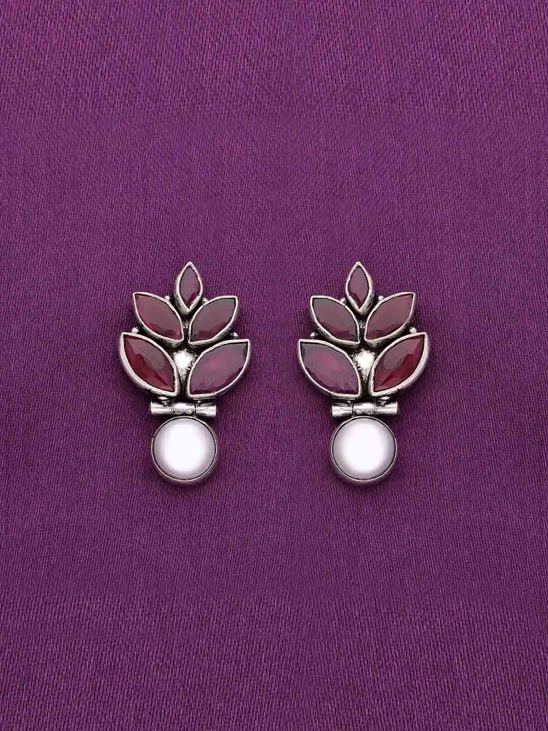 

KAI JEWEL Rhodium-Plated 92.5 Sterling Silver Pearls Leaf Shaped Drop Earrings