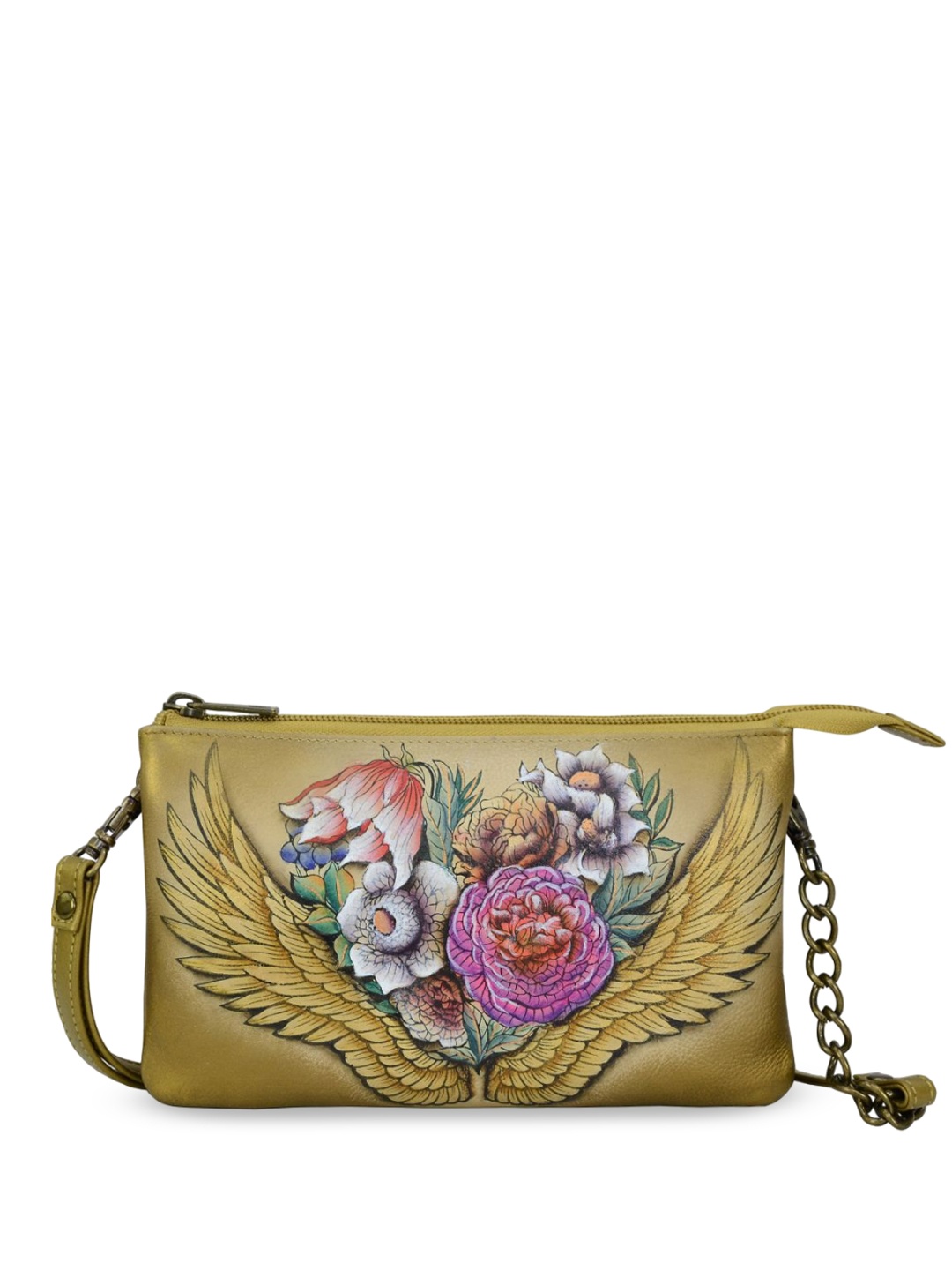 

Anuschka Floral Leather Structured Sling Bag, Gold
