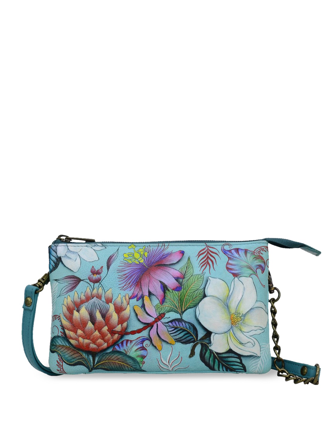 

Anuschka Floral Printed Leather Structured Sling Bag, Blue