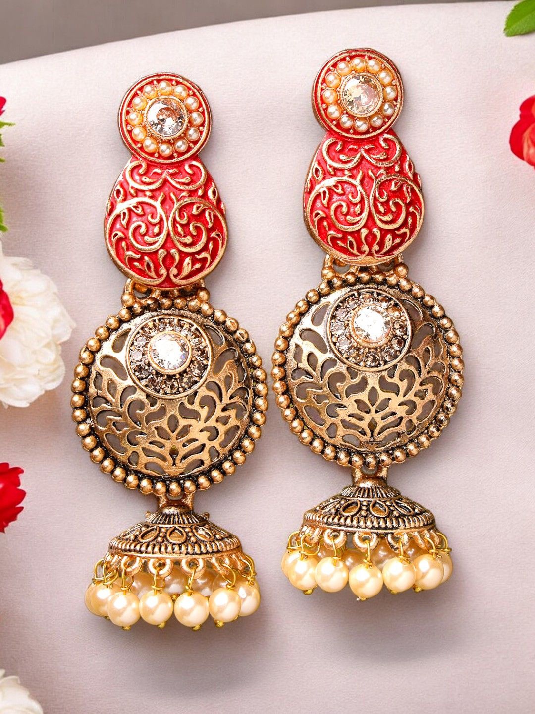 

ADIVA Gold-Plated American Diamond Antique Classic Jhumkas