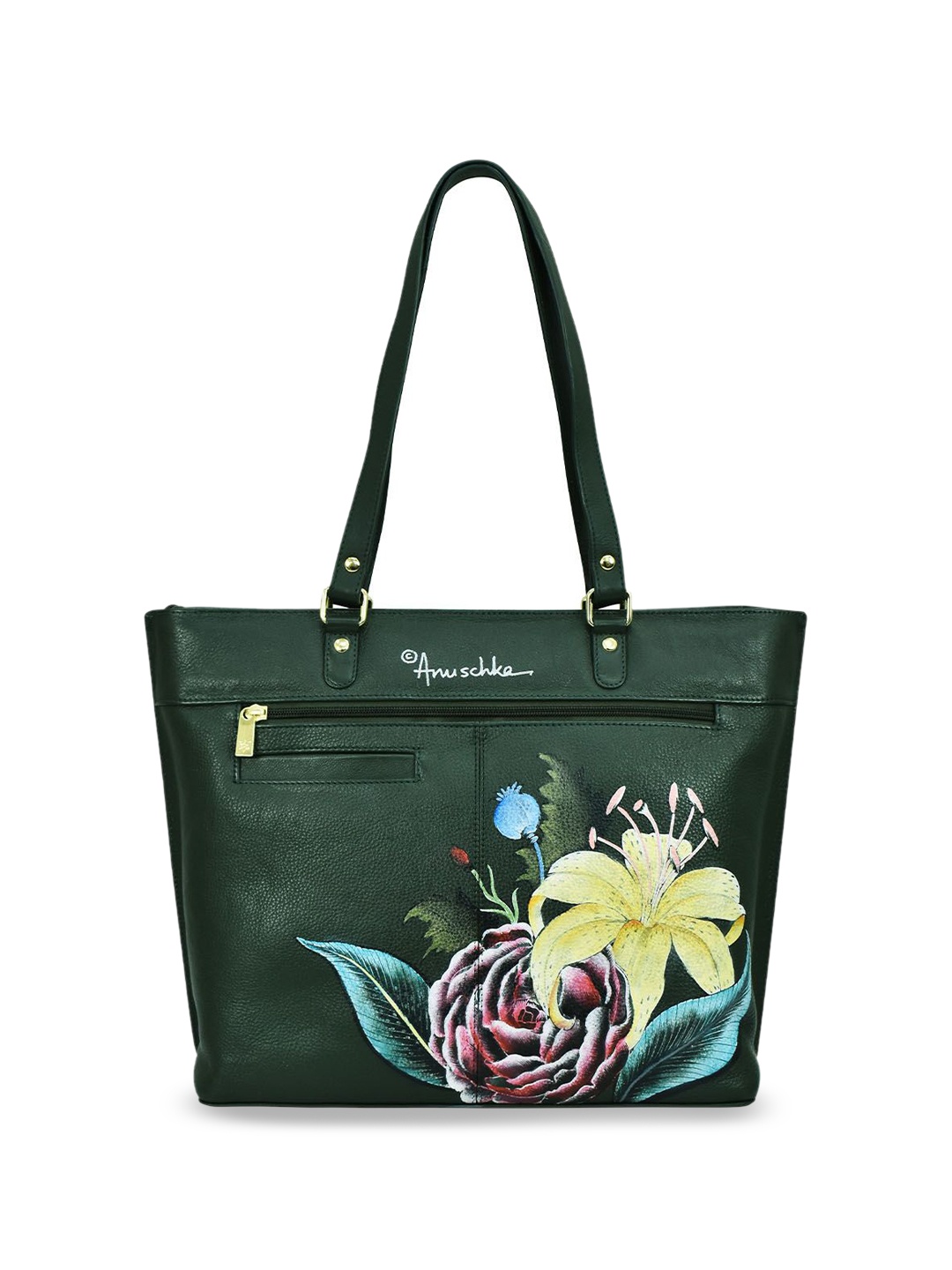 

Anuschka Floral Printed Leather Structured Tote Bag, Olive