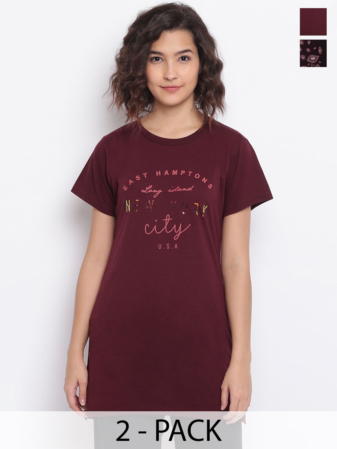 

Duchess Women Pack Of 2 Printed Lounge T-Shirt, Maroon
