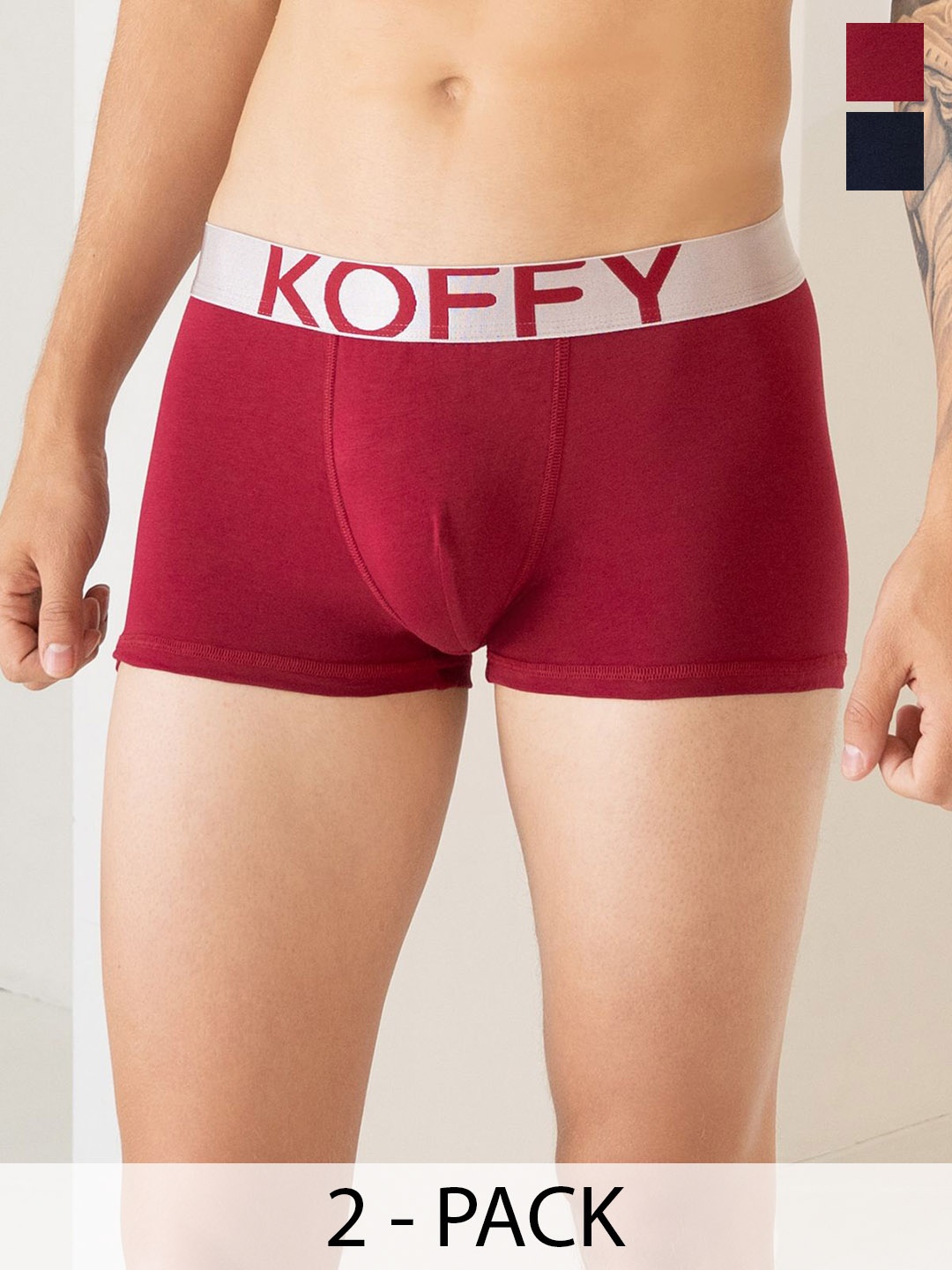 

KOFFY Pack Of 2 Cotton Mid Rise Breathablity Trunks KOFFY_KI27_MNRD_NB_2PC, Maroon