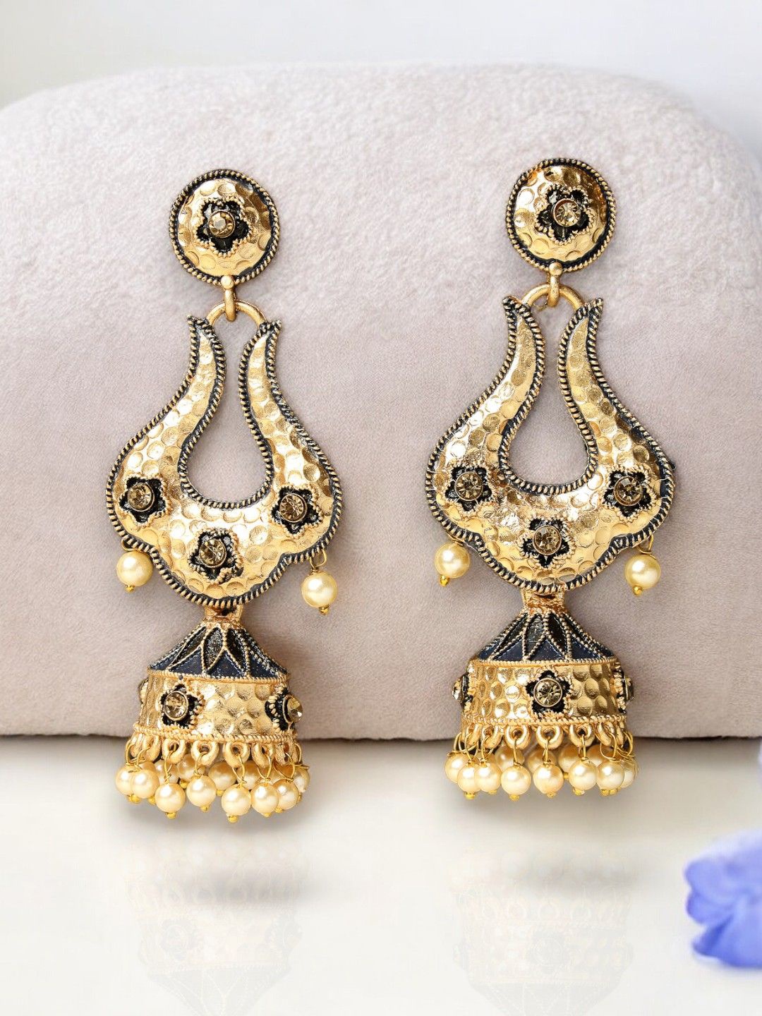 

ADIVA Gold Plated Pearl Beaded Dome Shaped Jhumkas