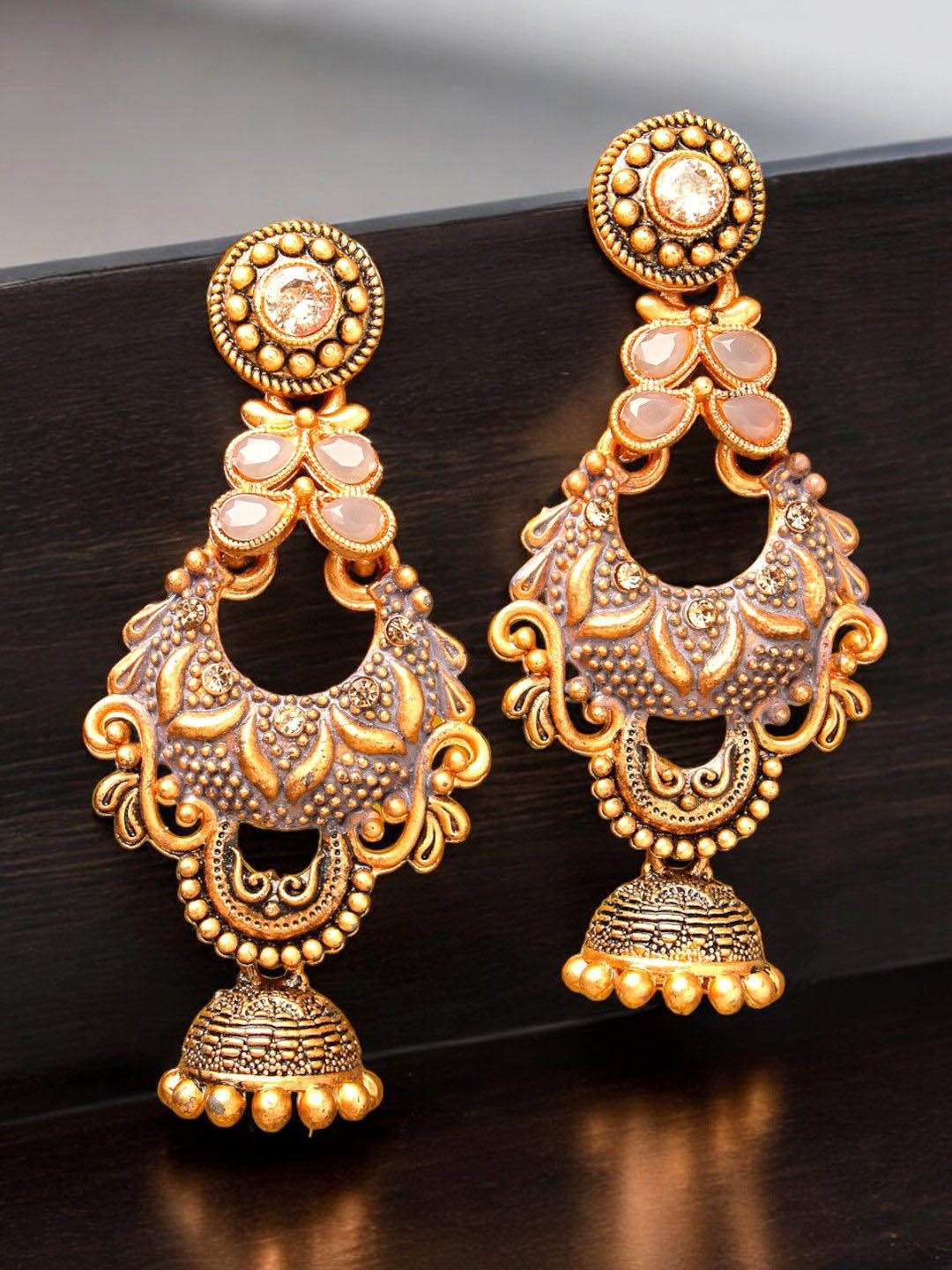 

ADIVA Gold-Plated Crescent Shaped Jhumkas