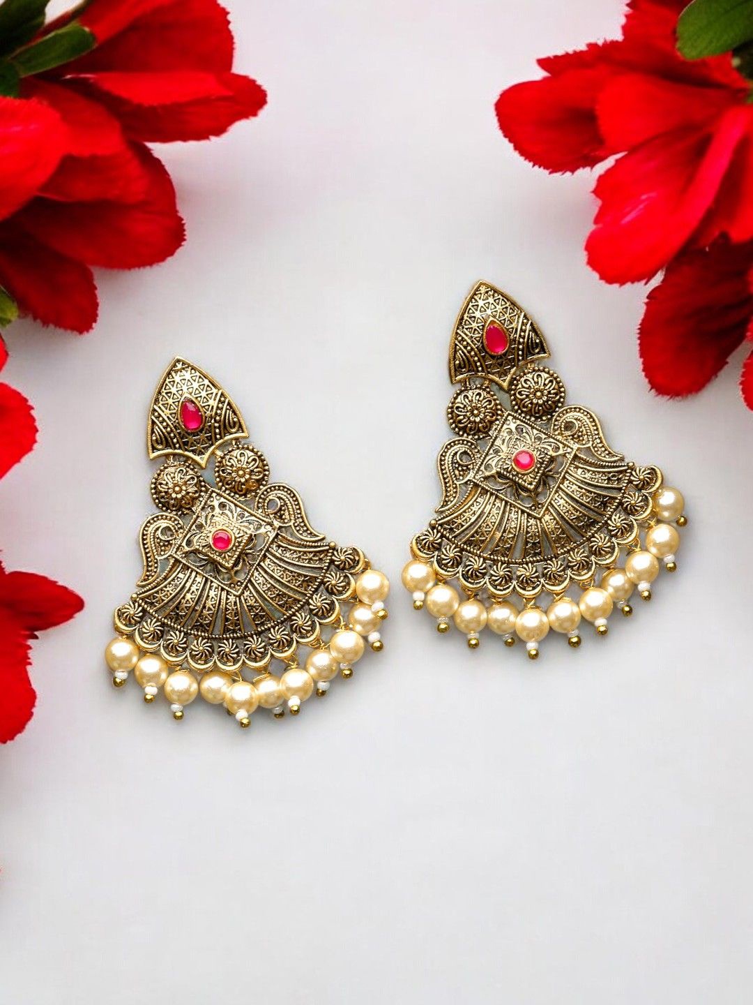 

ADIVA Gold-Plated Beaded Antique Classic Drop Earrings