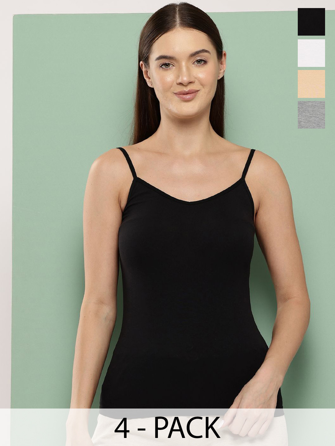

Leading Lady Pack Of 4 Non Padded Shoulder Straps Camisoles, Black