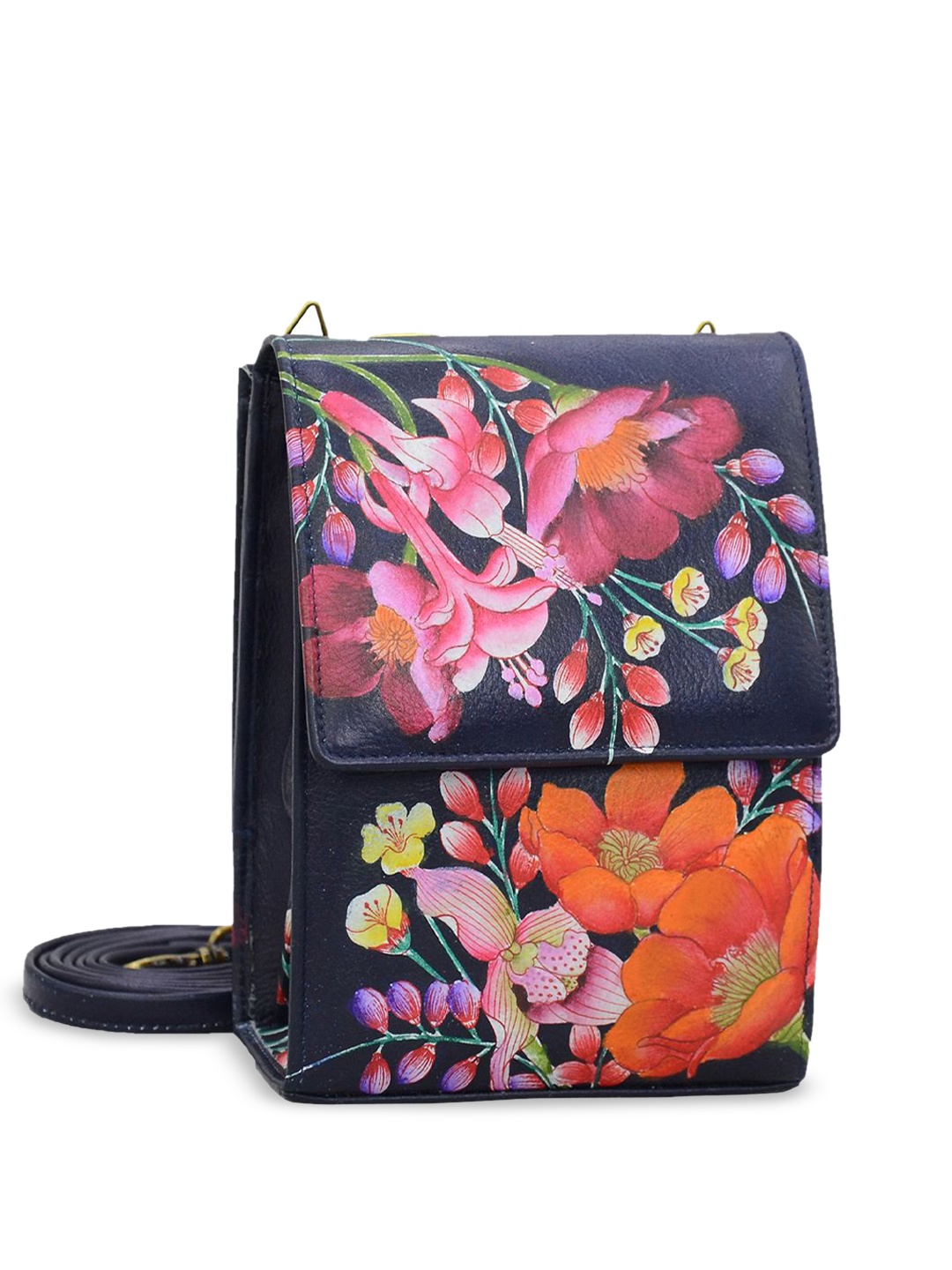

Anuschka Floral Printed Leather Structured Sling Bag with Quilted, Black