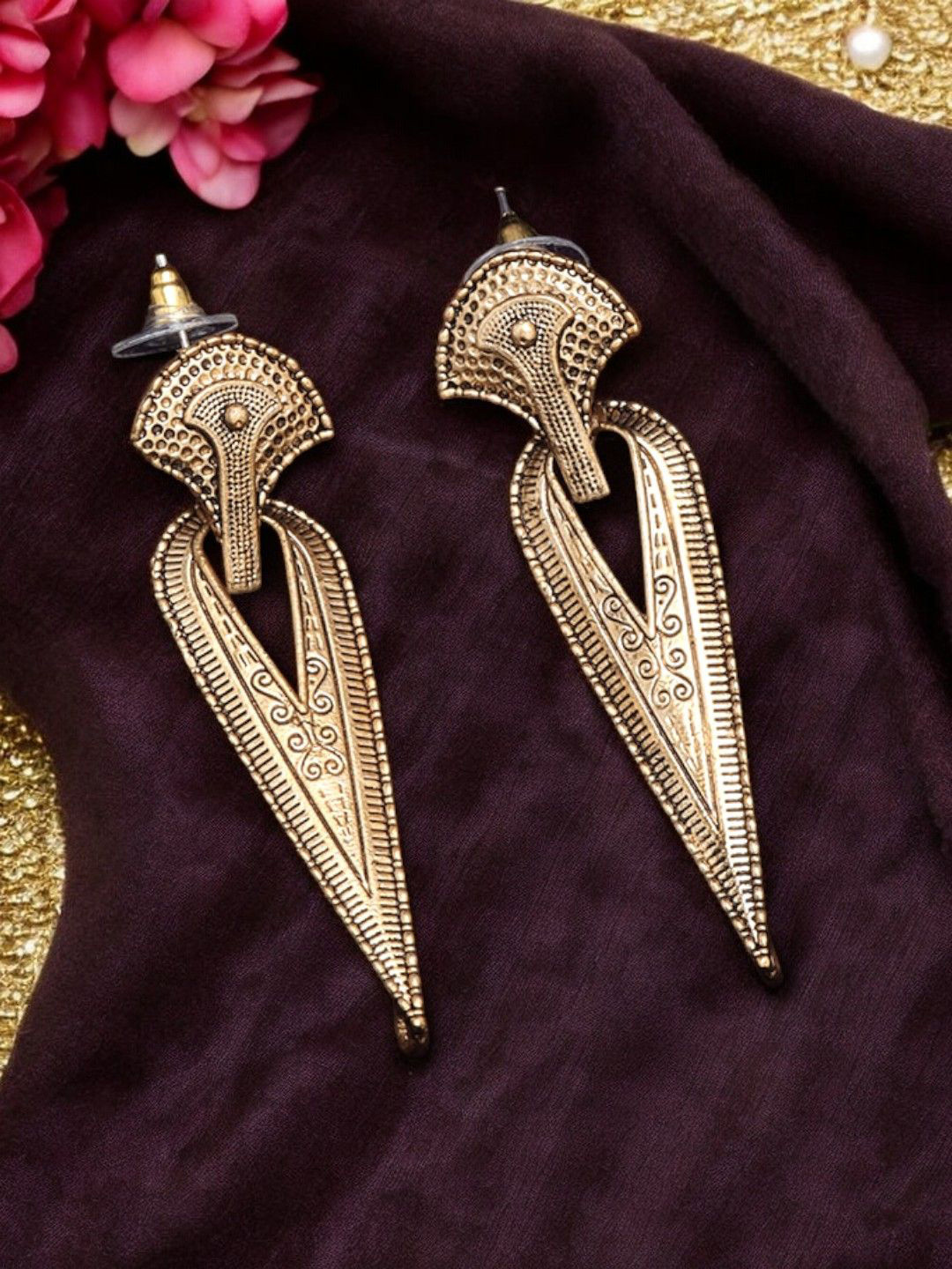 

ADIVA Gold-Plated Teardrop Shaped Drop Earrings