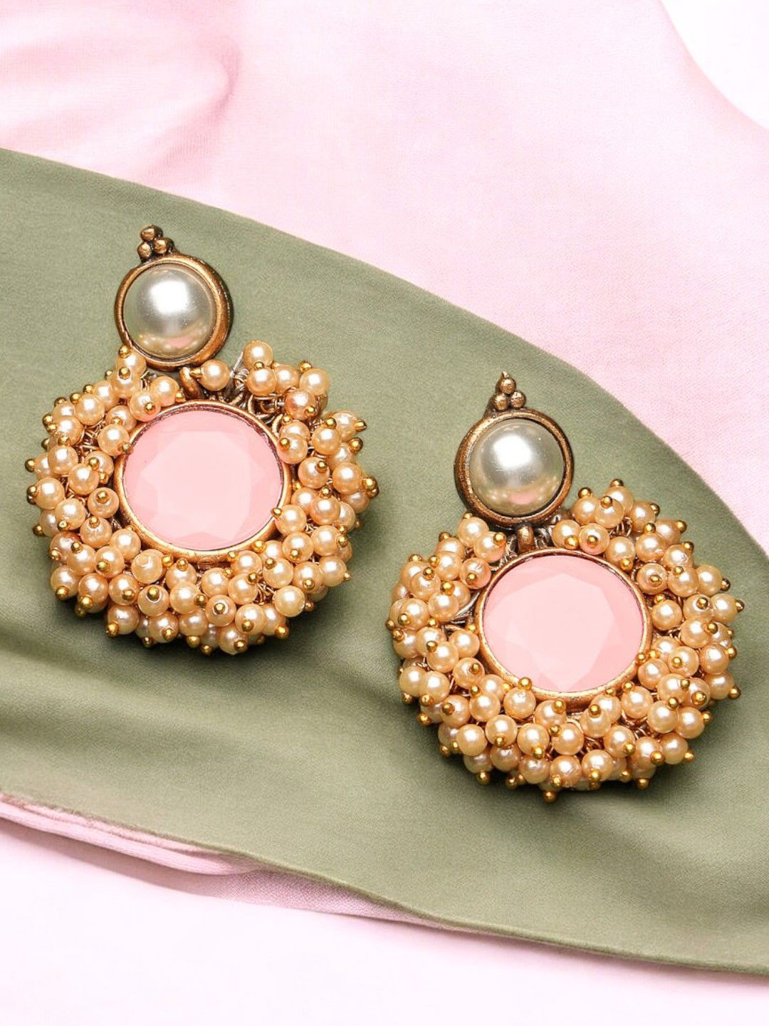 

ADIVA Gold-Plated Stone Studded & Beaded Classic Drop Earrings