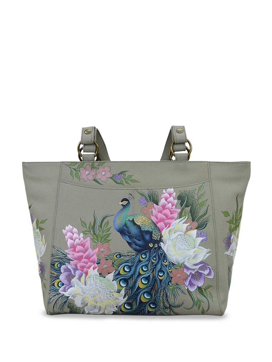 

Anuschka Floral Printed Leather Oversized Structured Sling Bag, Grey