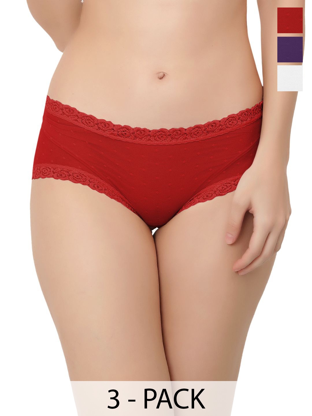 

Bella Voste Women Pack Of 3 Self-Designed Hipster Briefs, Purple