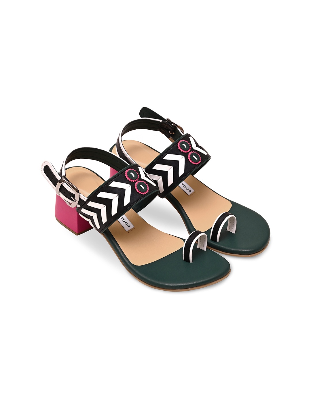 

Aprajita Toor Printed Leather Block Sandals, Black