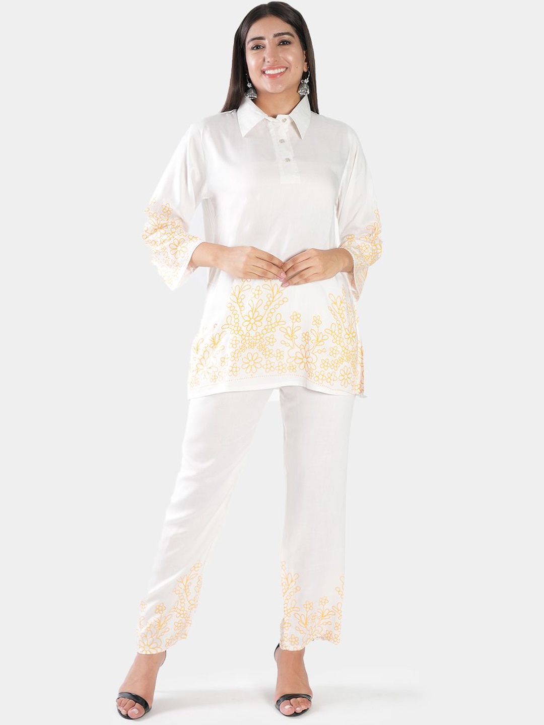 

BAESD Printed Shirt Collar Tunic With Trouser, White