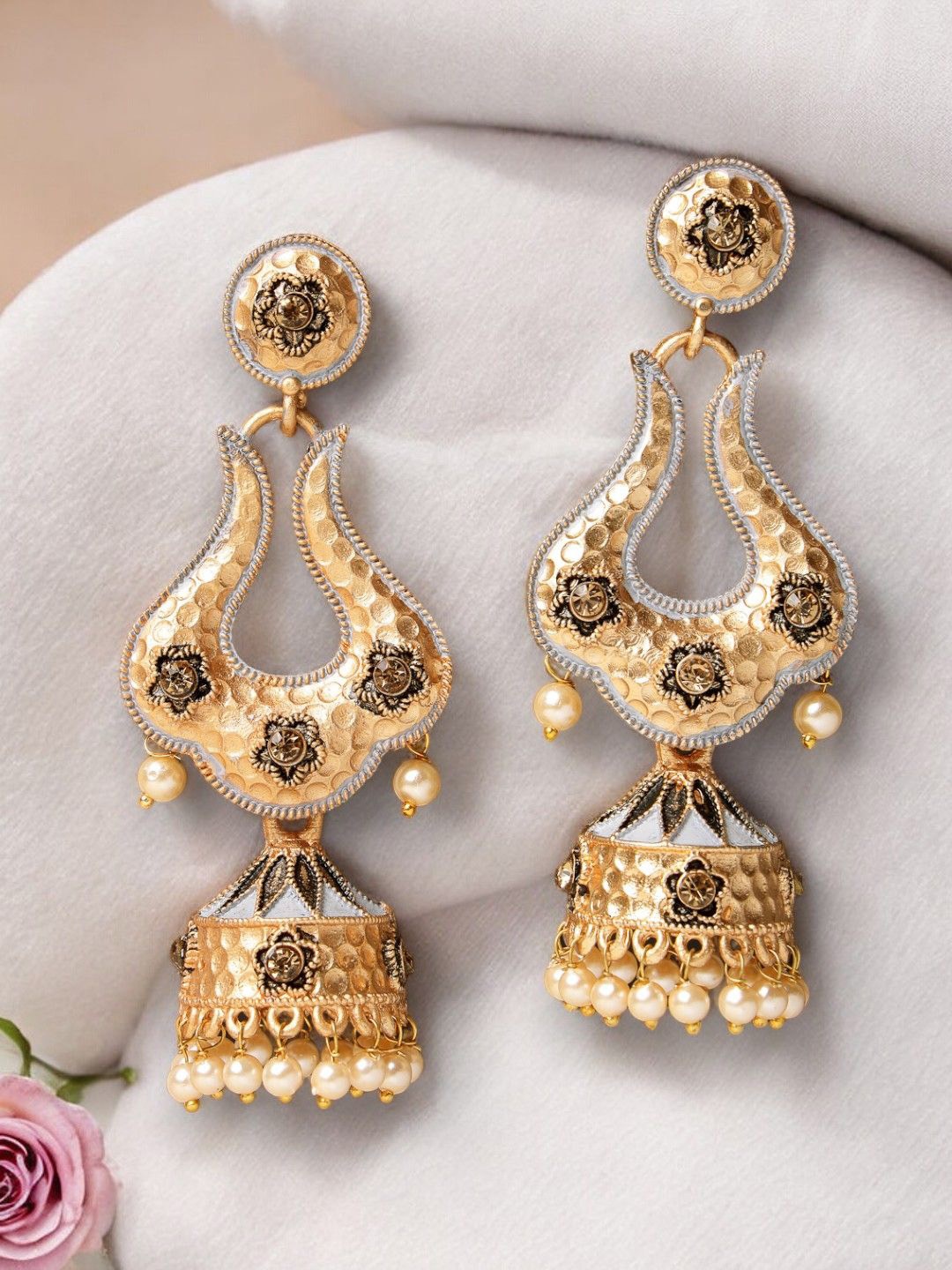 

ADIVA Gold-Plated Pearls Meenakari Dome Shaped Jhumkas