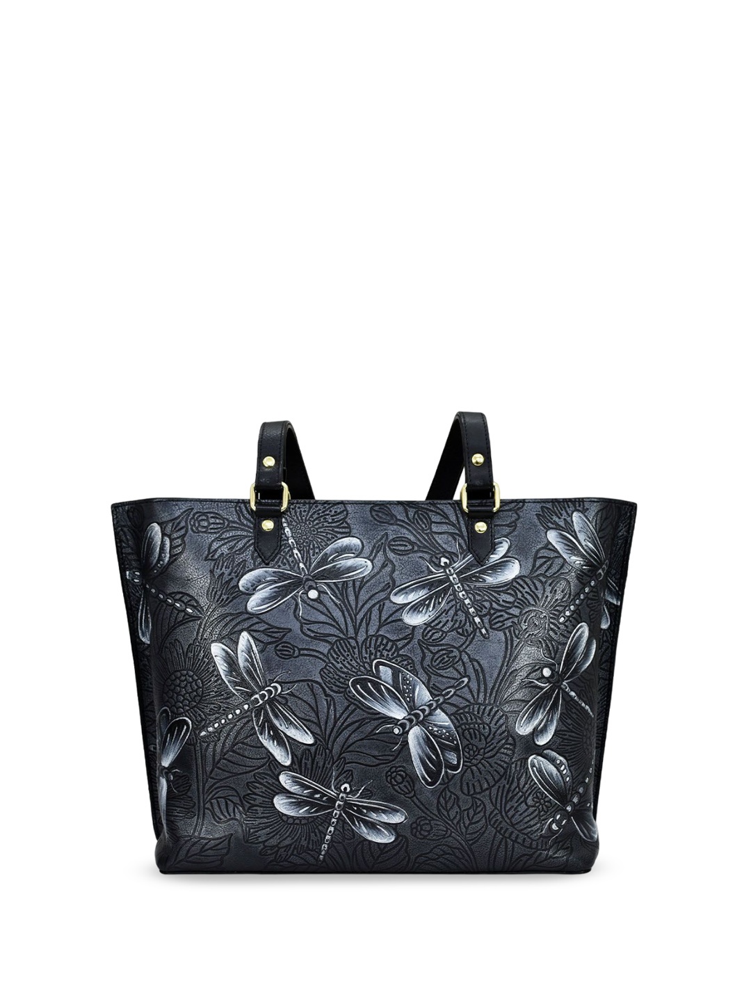 

Anuschka Floral Leather Oversized Structured Shoulder Bag, Charcoal