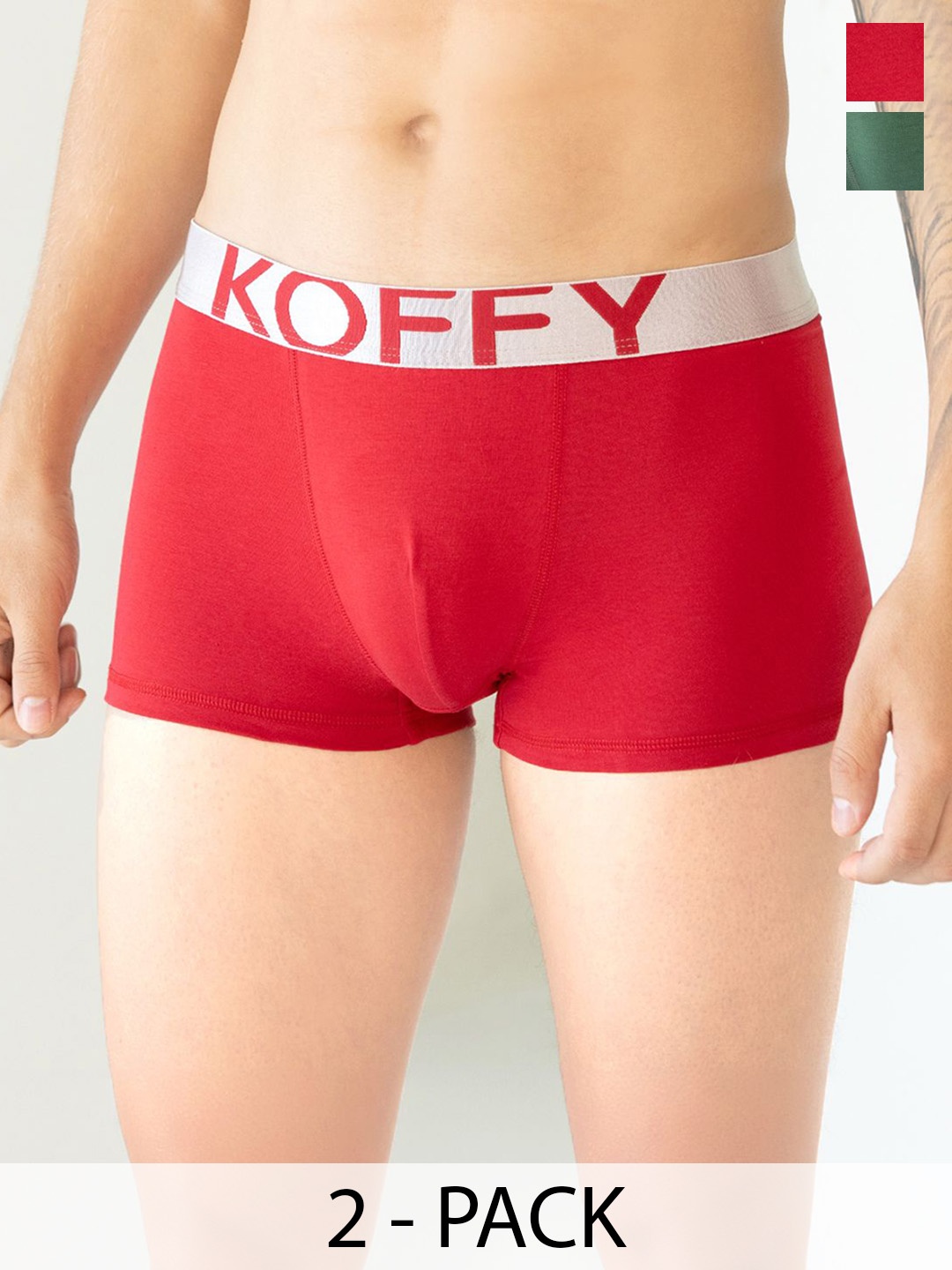 

KOFFY Pack Of 2 Cotton Mid Rise Breathablity Trunks KOFFY_KI27_TGRD_GN_2PC, Red