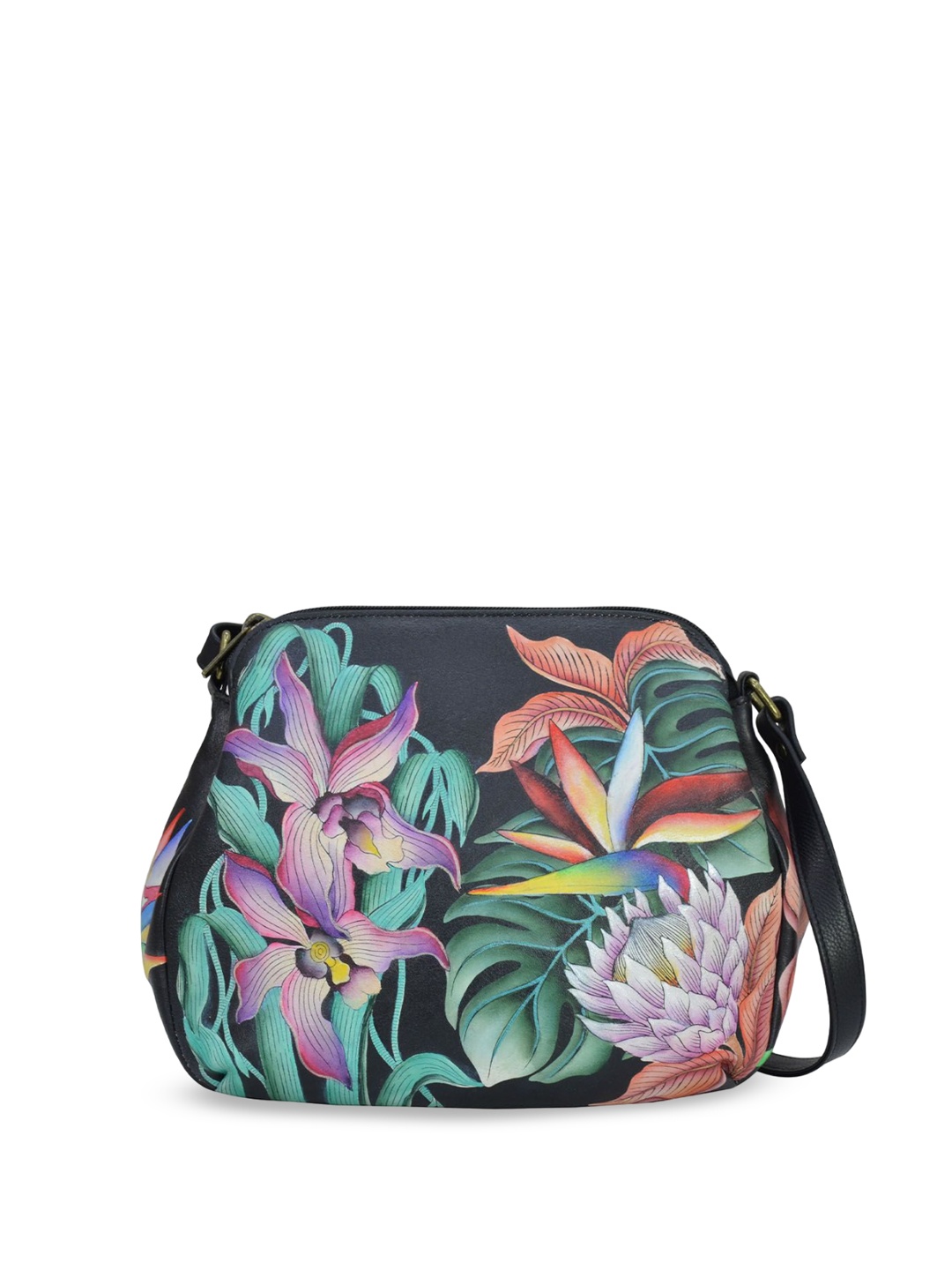 

Anuschka Floral Embellished Leather Structured Shoulder Bag, Black