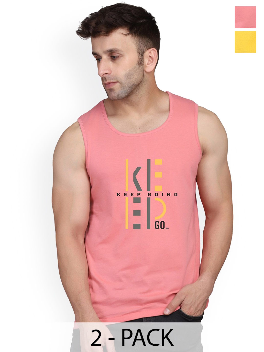 

SLOWLORIS Pack Of 2 Printed Cotton Gym Vests, Yellow