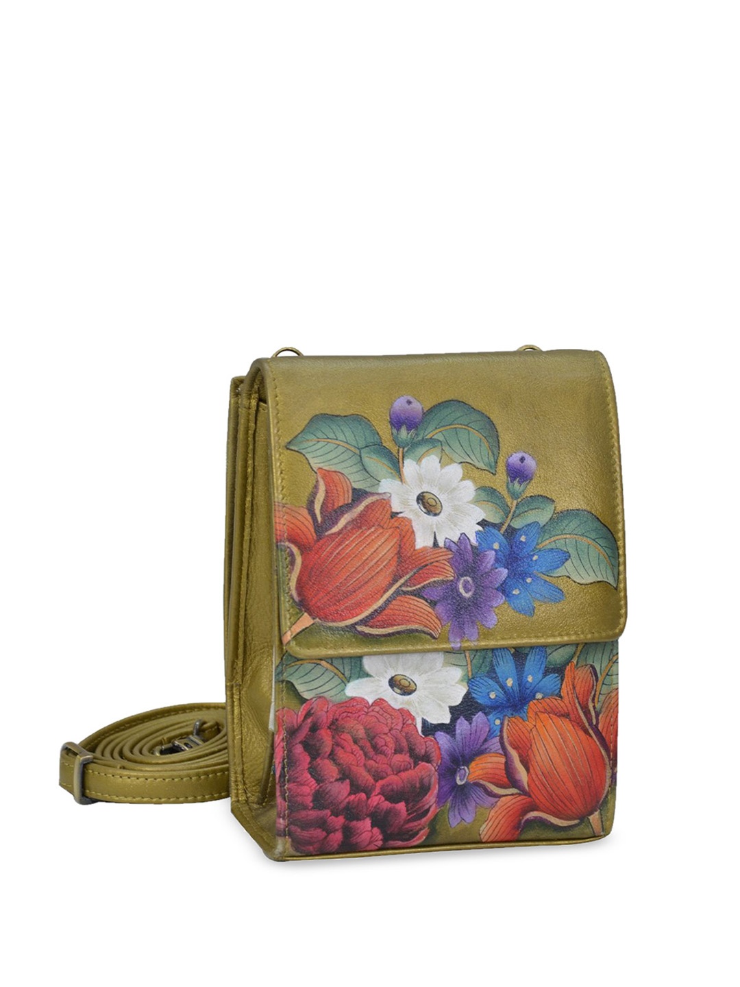 

Anuschka Floral Printed Leather Structured Sling Bag, Mustard