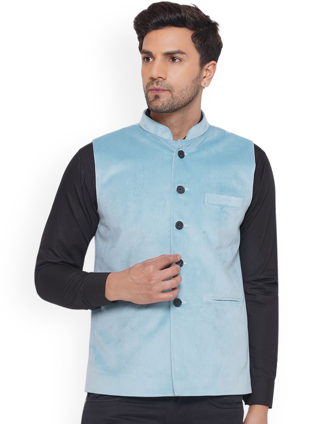 

VEERA PARIDHAAN Velvet Nehru Jacket, Turquoise blue