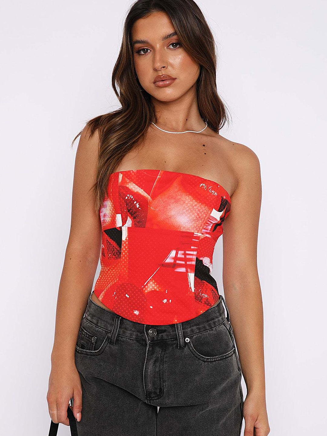 

LULU & SKY Print Tube Top, Red