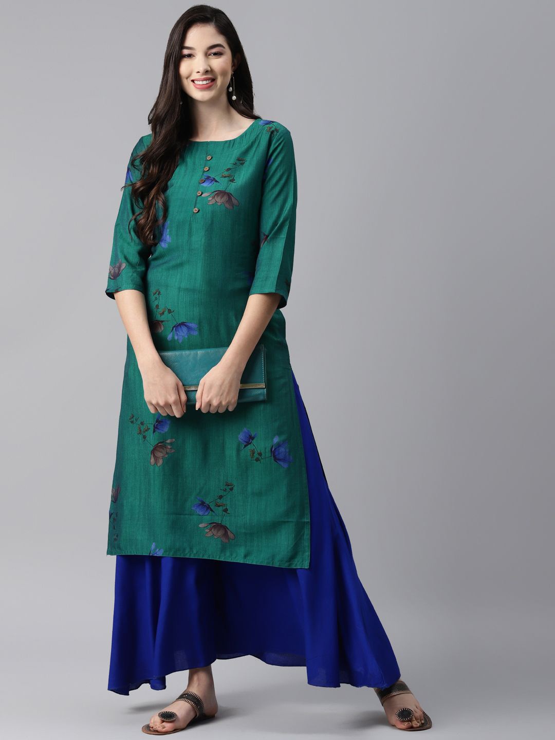 

BAESD Floral Printed Cotton Straight Kurta, Green