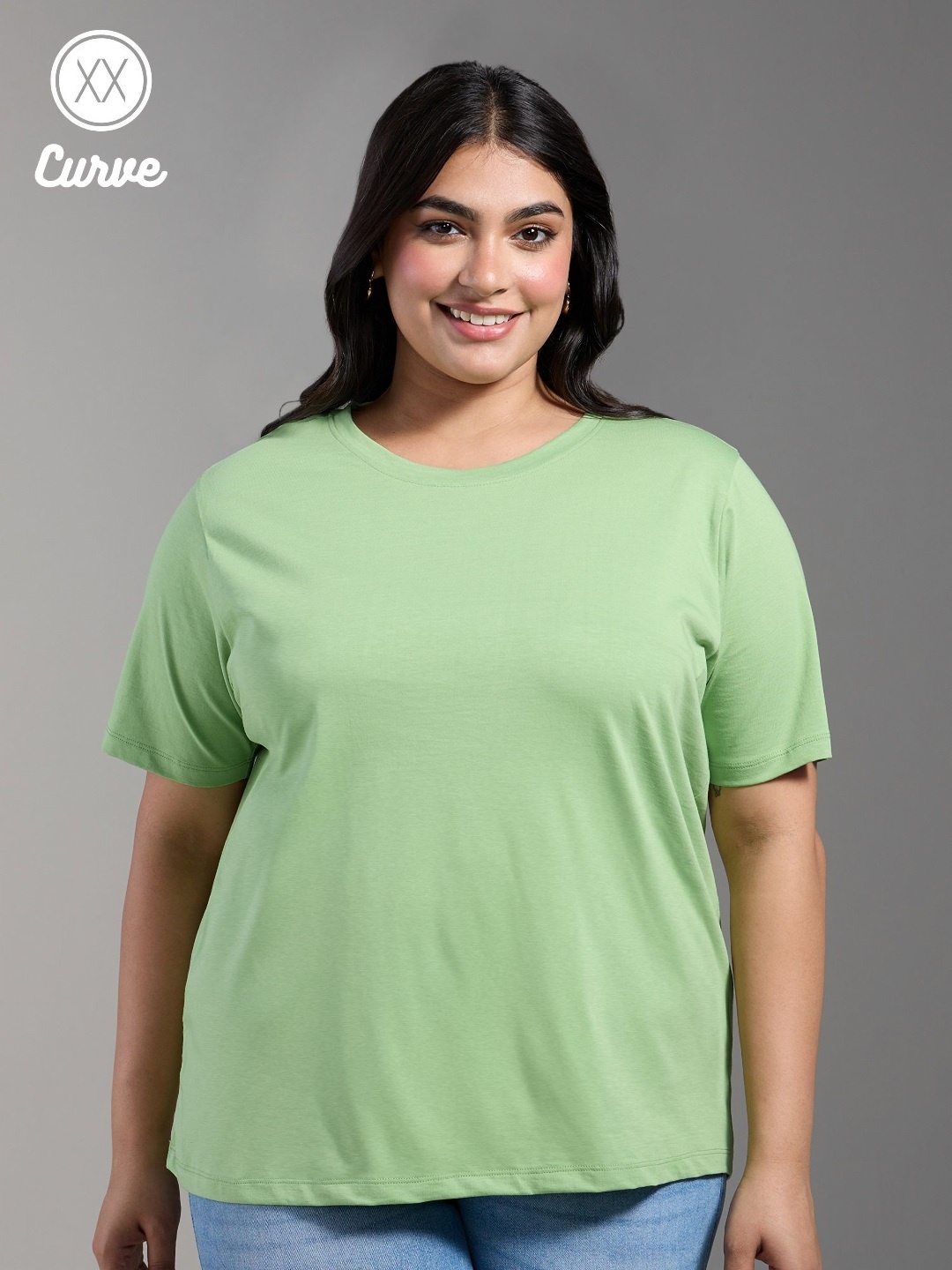 

20Dresses Women Solid Round Neck Cotton T-shirt, Green