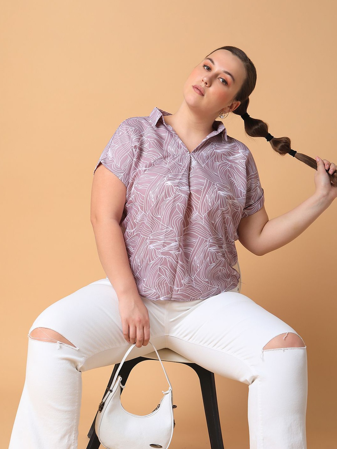 

SHOWOFF Floral Print Crepe Shirt Style Top, Lavender