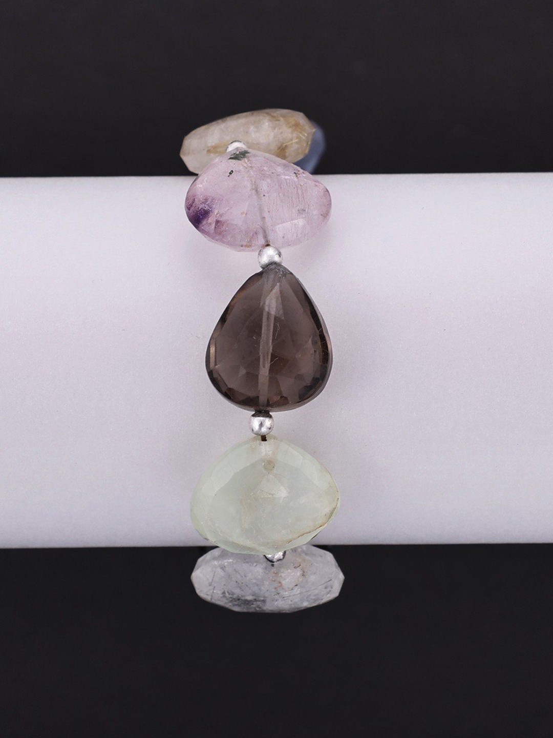 

Exotic India Faceted Gemstone Heart Briolette Sterling Silver Bracelet