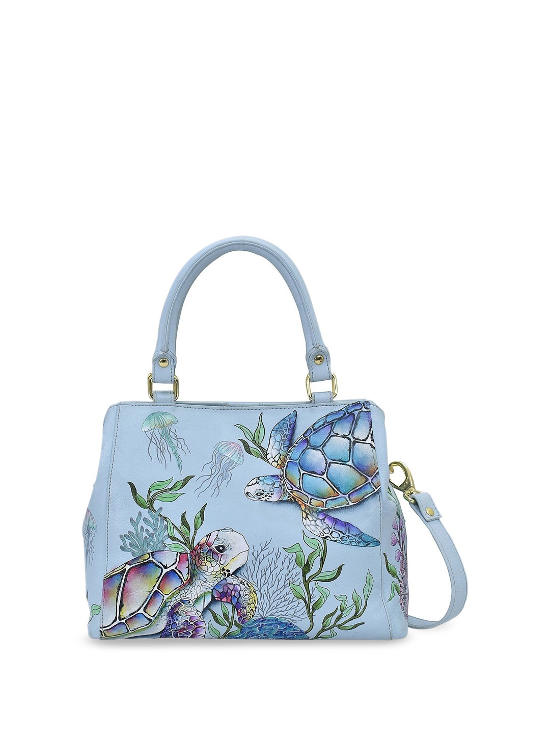 

Anuschka Printed Leather Structured Handheld Bag with Cut Work, Multi
