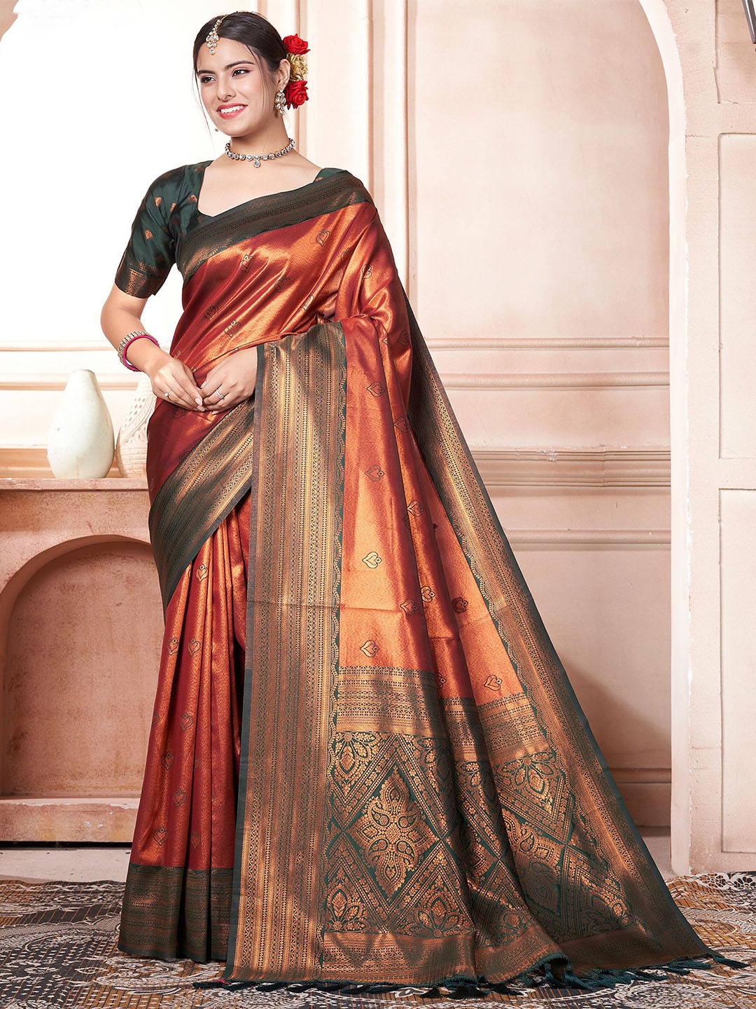 

Anouk Floral Zari Kanjeevaram Saree, Rust