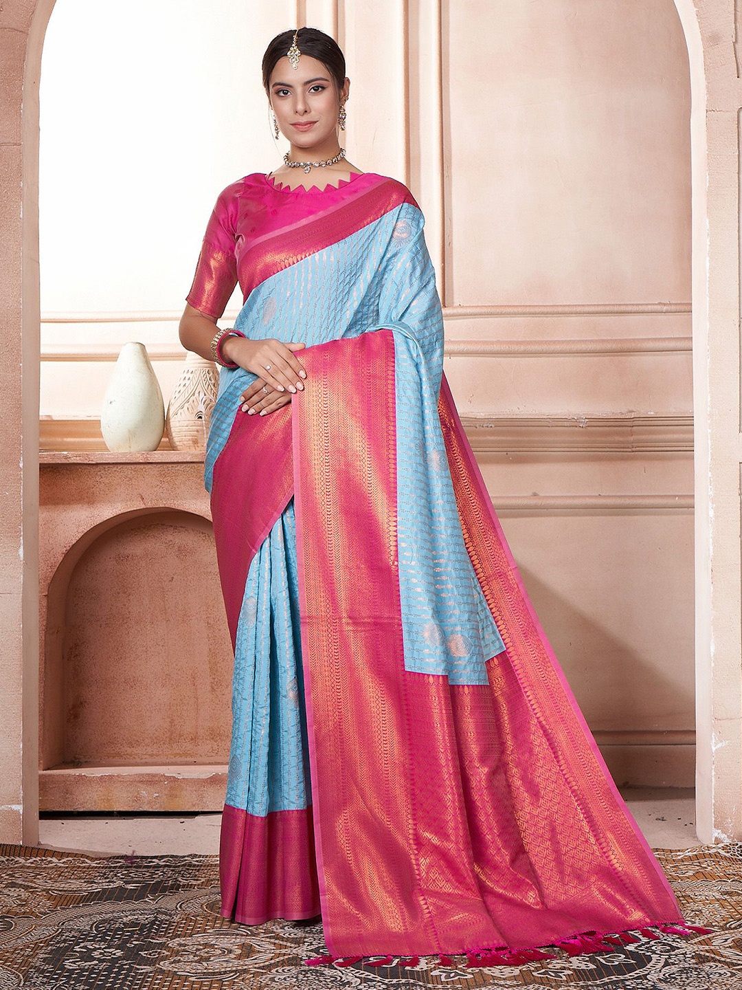 

Anouk Ethnic Motifs Zari Kanjeevaram Saree, Blue
