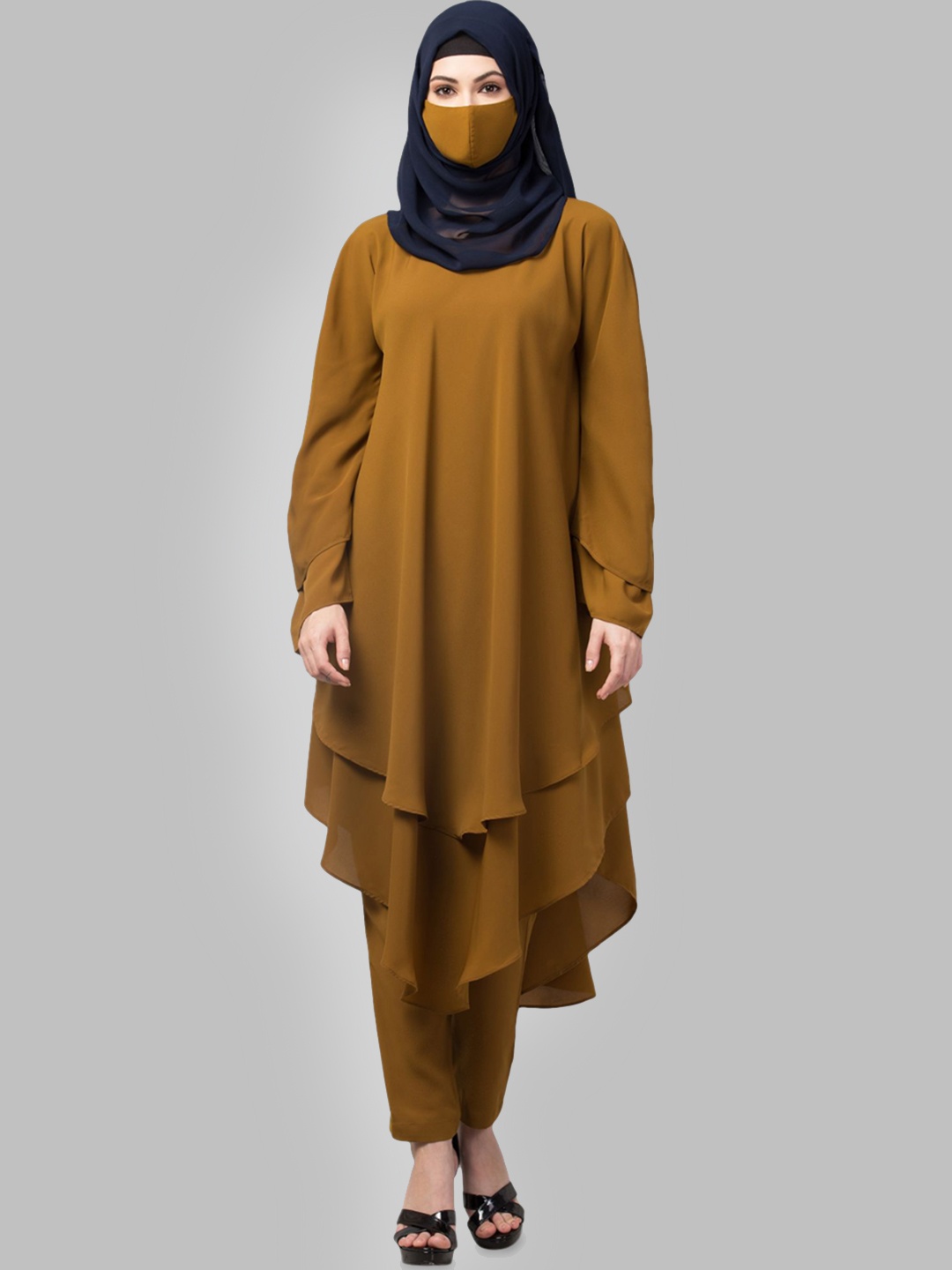 

MUSHKIYA Puff Sleeves Tunic & Trousers, Brown