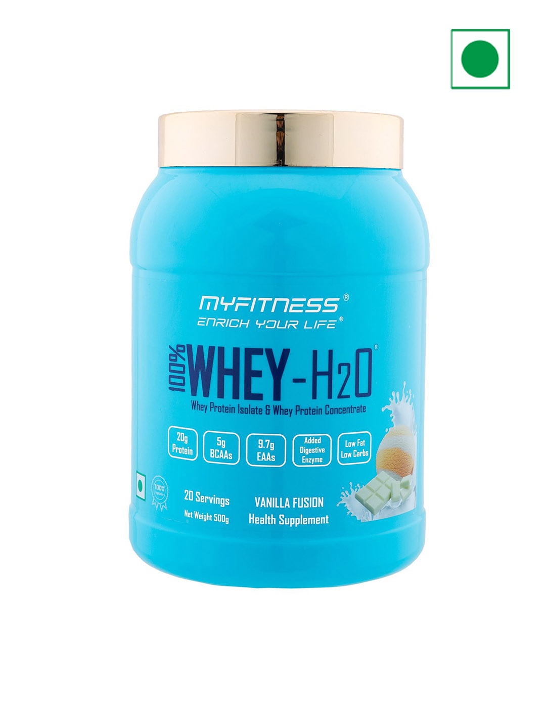 

Myfitness 100% Whey H20 Protein - Vanilla Fusion Flavour 500g, Blue