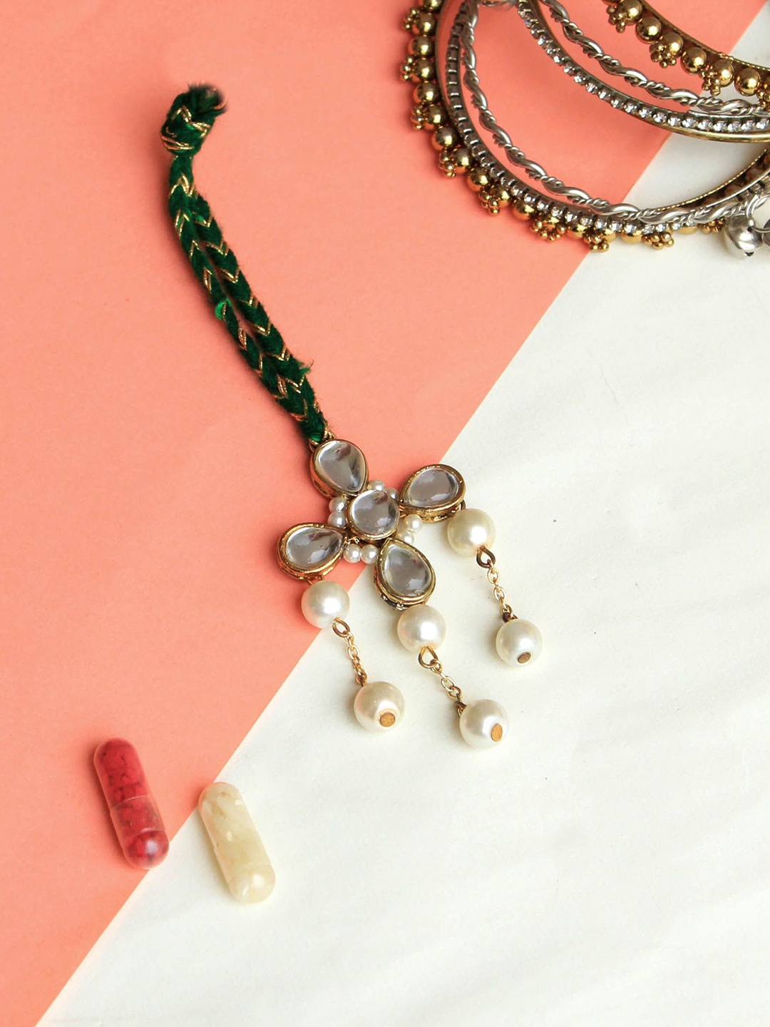 

BeAbhika Beaded Lumba Rakhi with Roli Chawal, Green