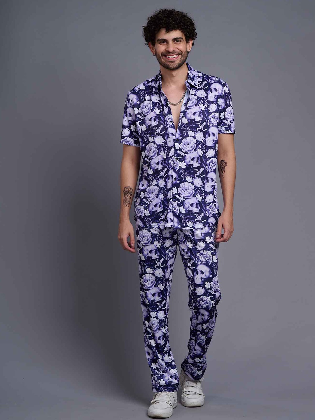 

GO DEVIL Printed Pure Cotton Shirt With Trousers, Purple