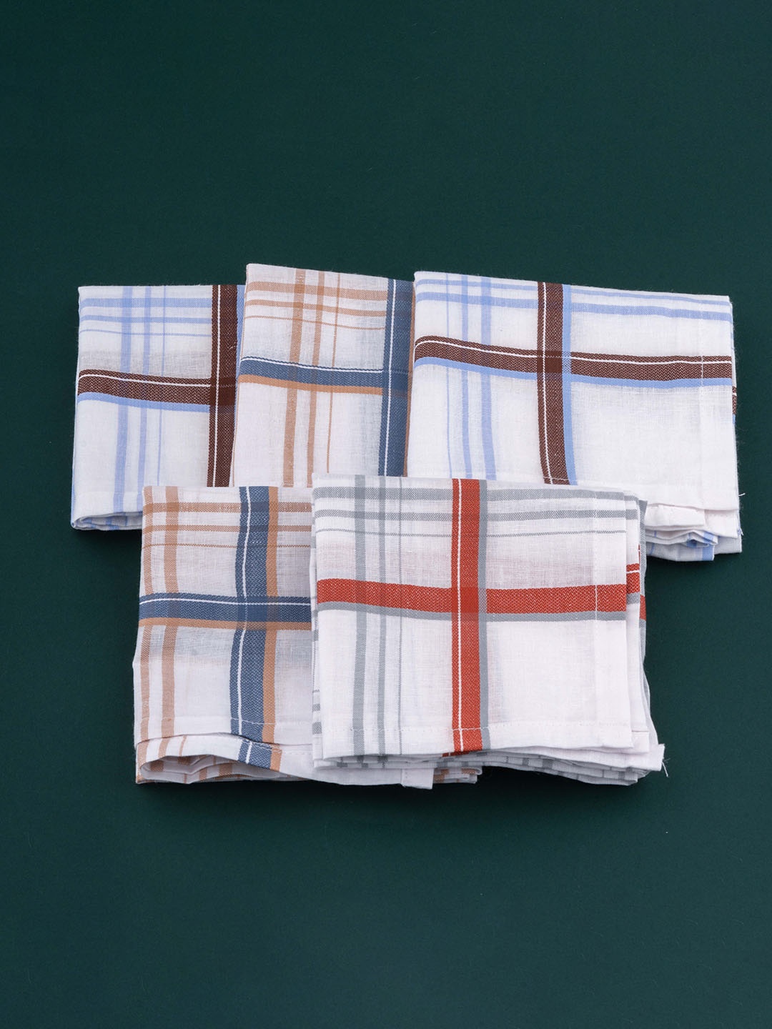 

CROSSLINE Men Pack Of 5 Checked Pure Cotton Handkerchiefs, White