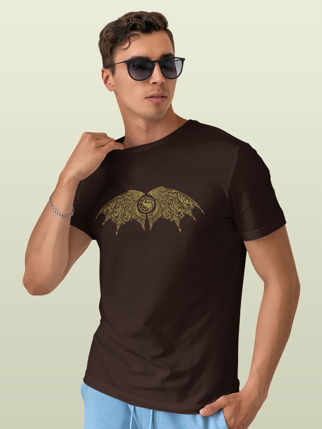 

macmerise Men Printed Pockets T-shirt, Brown