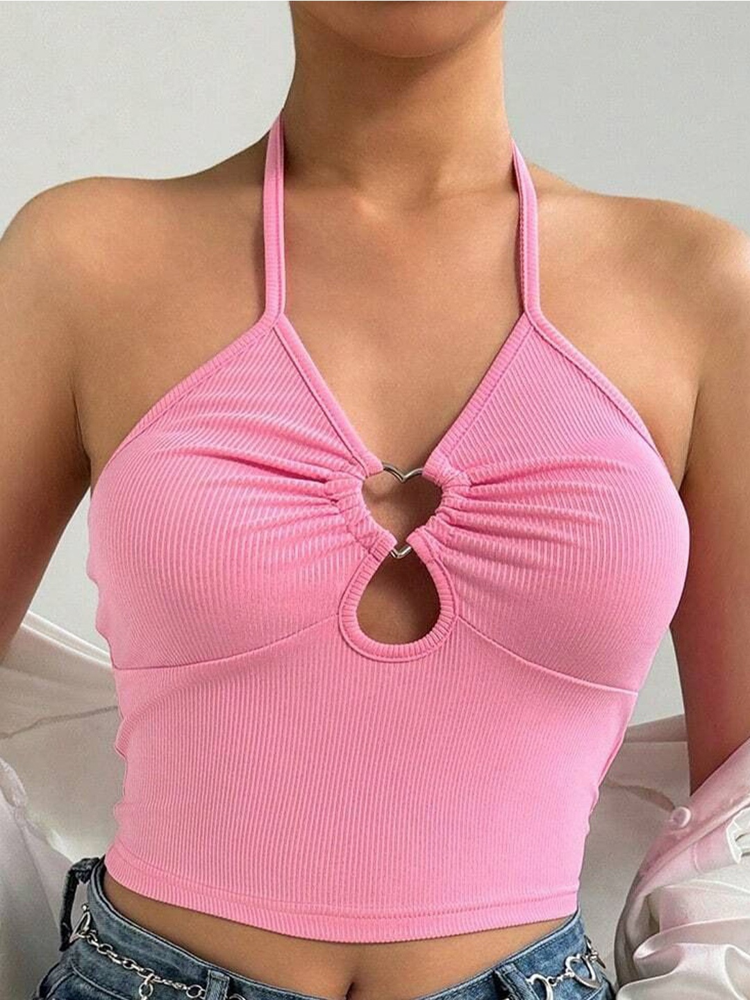 

StyleCast Halter Neck Bralette Crop Top, Pink